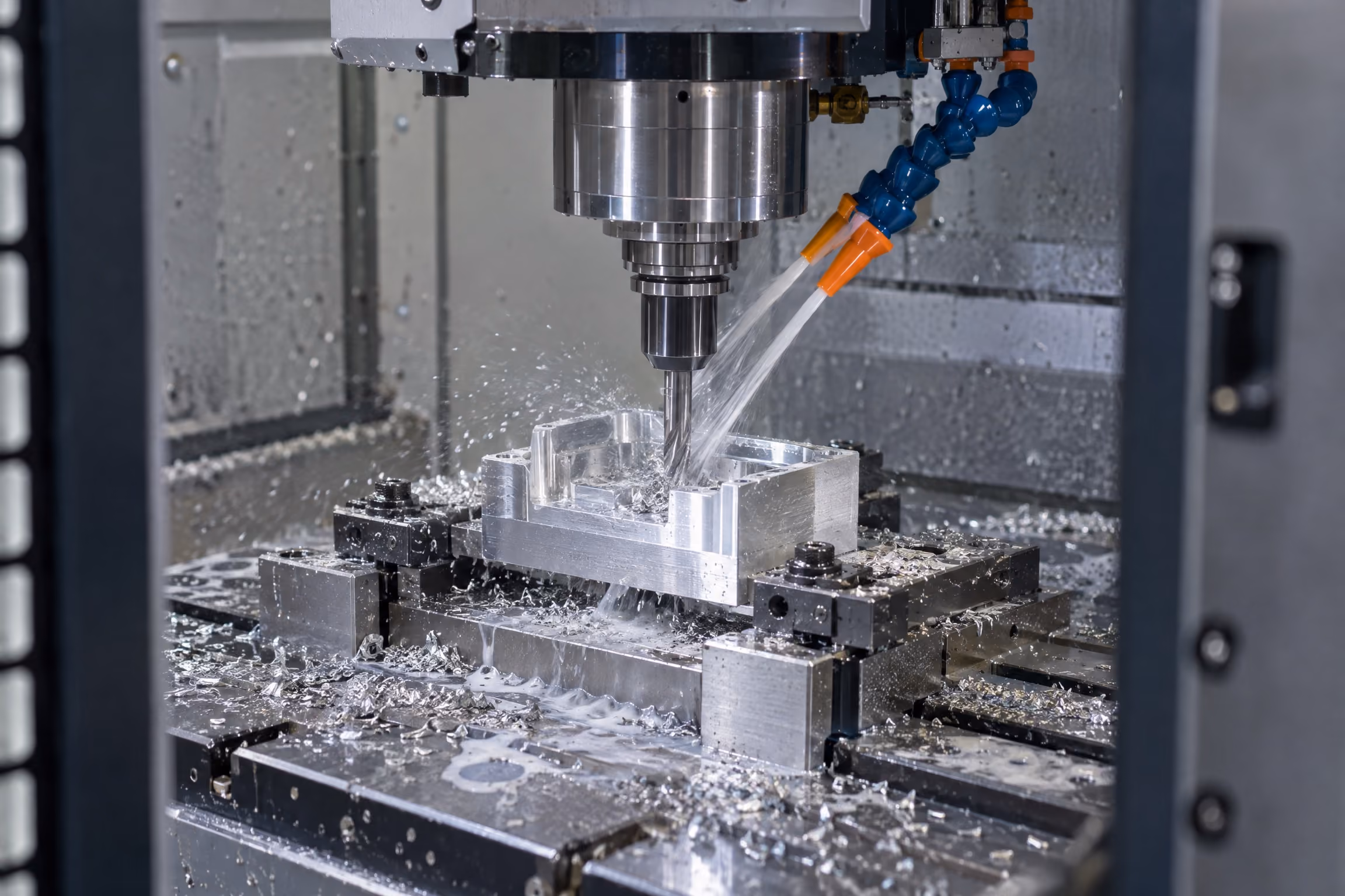 示意图：CNC 加工中心正在铣削铝制零件